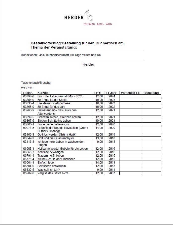 Titellisten Für Den Buchhandel | Verlag Herder | Herder.de