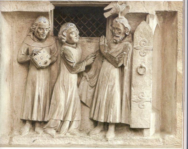 Erwählung des Severus zum Bischof (Schmalseite der Grabtumba in Erfurt; Foto: Gregor Peda, Passau)