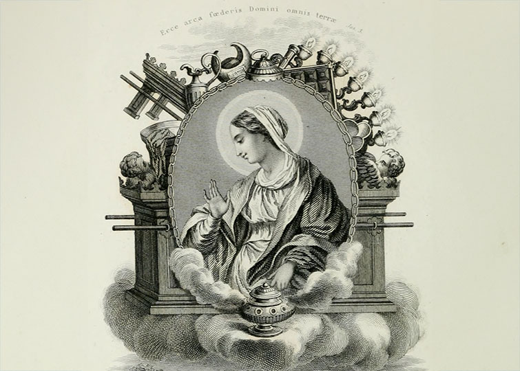 Stahlstich (Ausschnitt) aus: Monument à la gloire de Marie. Litanies de la très-sainte Vierge, illustrées, accompagnées de méditations par M. l'Abbé Édouard Barthe, Paris 1850.