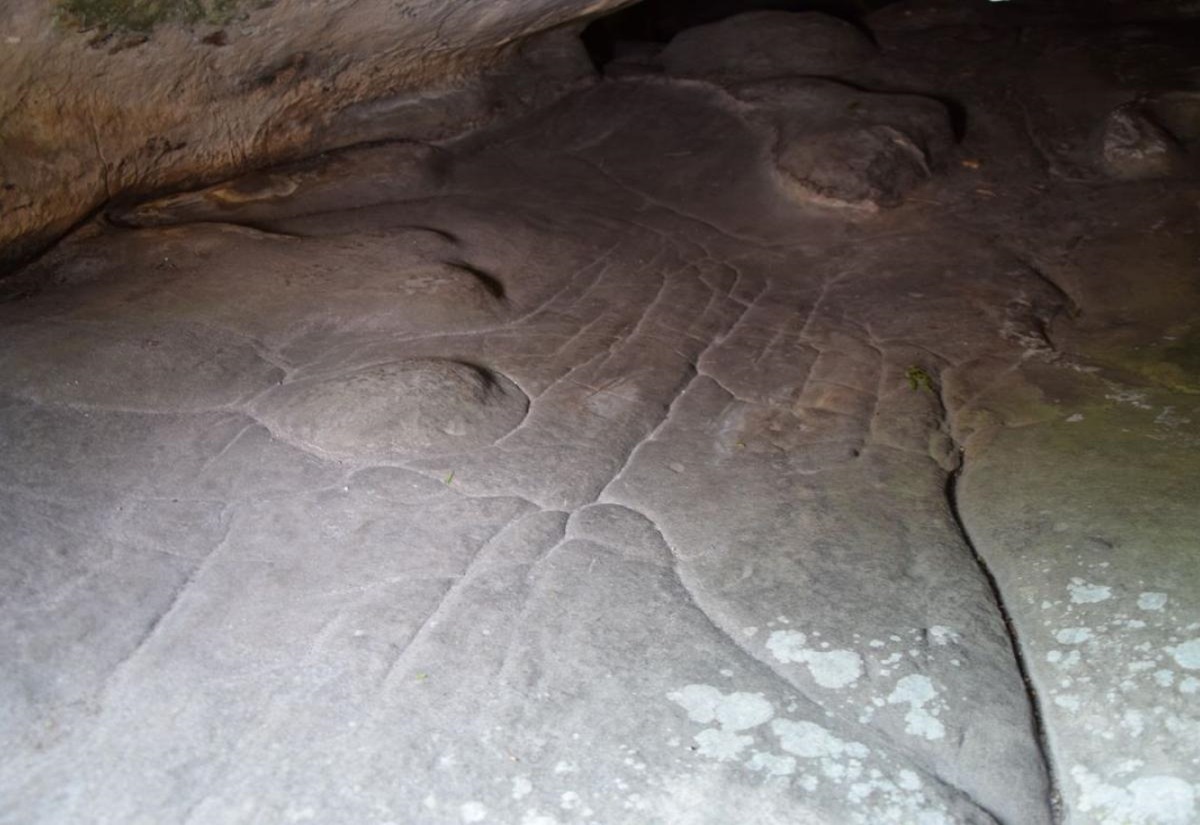 Blick auf die dreidimensionale Karte auf dem Boden der Höhle Ségognole 3.