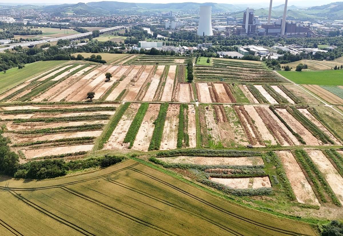 Die Grabungsflächen in HN-Neckargartach aus der Luft betrachtet