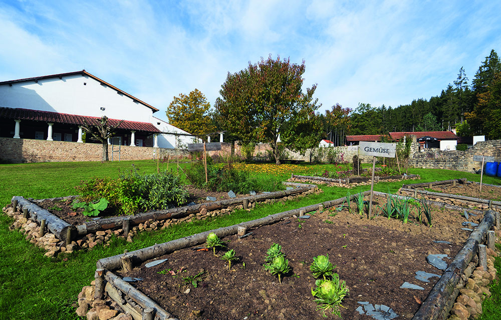 Frisch auf den Tisch des römischen Landguts in Hechingen-Stein: Gut gepflegter Kräutergarten mit Typischem aus der römischen Provinz.