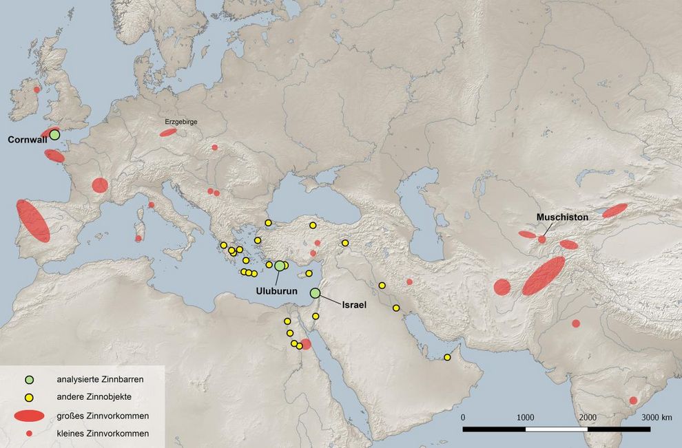 Zinnlagerstätten und Zinnfunde im östlichen Mittelmeerraum, mittlere und späte Bronzezeit. 